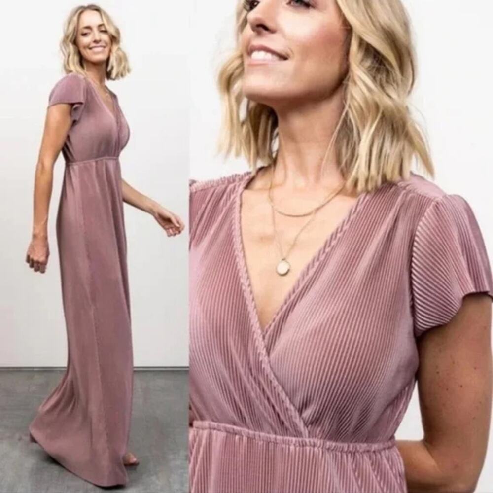 Baltic Born Women's Athena Maueve Pleated Short Sleeve Maxi Dress Bridesmaid NWT